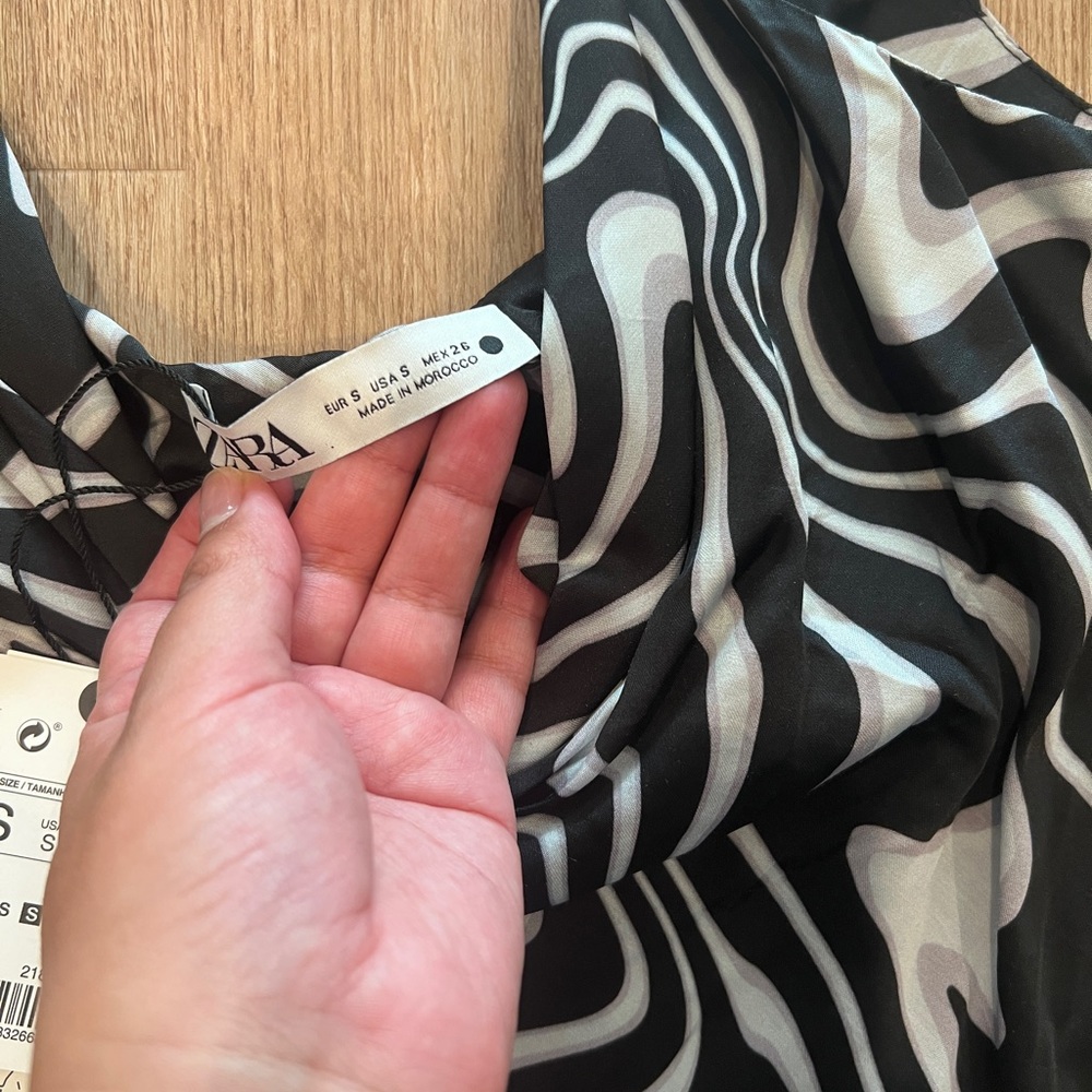 Zara Strappy Silky Abstract Print Mini Dress with Cowl Neck - Picture 3 of 7